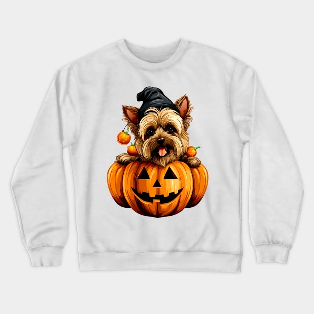 Yorkshire Terrier Dog inside Pumpkin #1 Crewneck Sweatshirt by Chromatic Fusion Studio